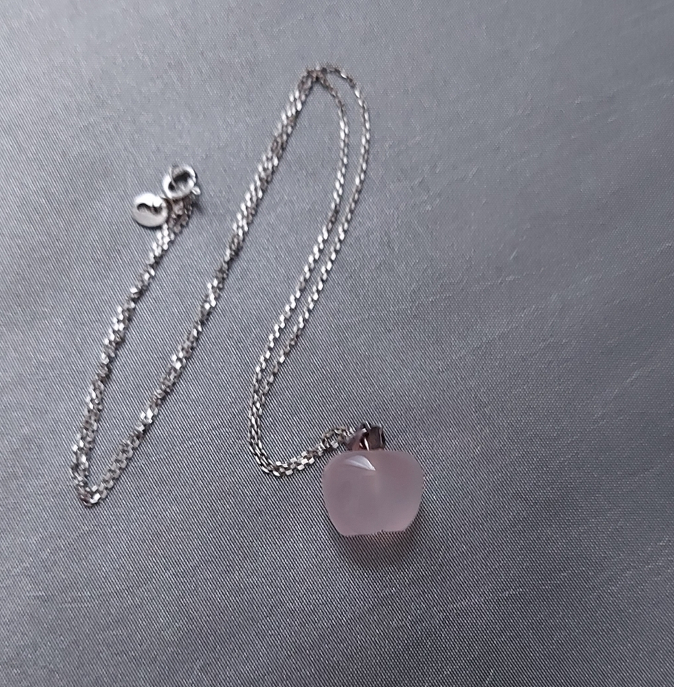Dainty Rose Quartz Apple Pendant Necklace 925 Sterling Silver Chain - Picture 6 of 16